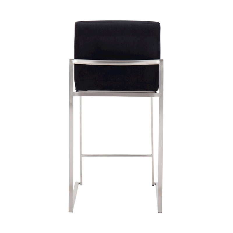 LumiSource Fuji High Back Counter Stool Set of 2 | Contemporary Brushed Stainless Steel and Black Velvet | Kitchen Island | Model B26-FUJIHBSSVBK2