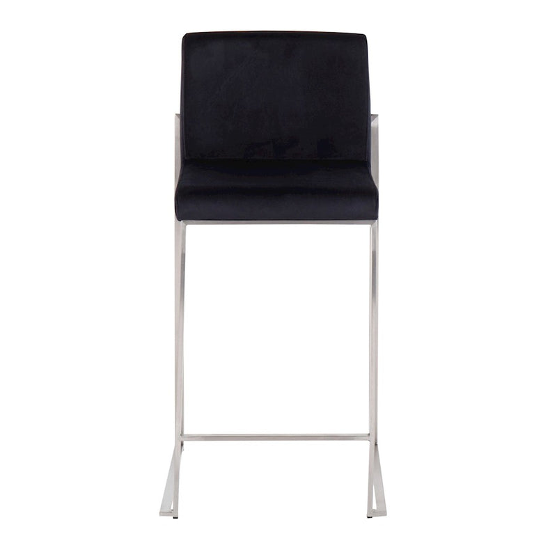 LumiSource Fuji High Back Counter Stool Set of 2 | Contemporary Brushed Stainless Steel and Black Velvet | Kitchen Island | Model B26-FUJIHBSSVBK2