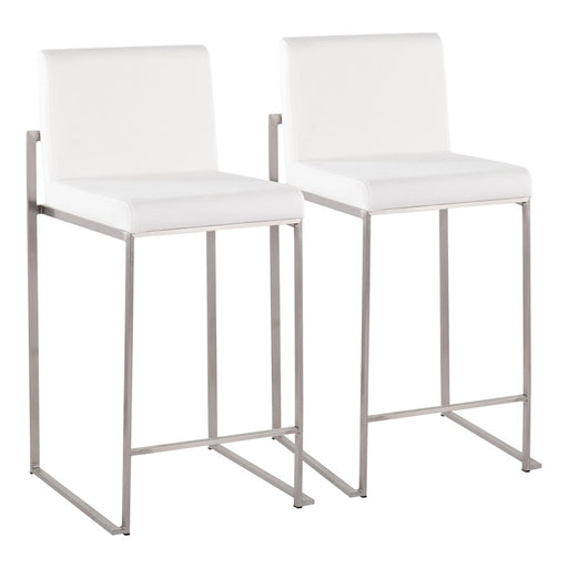 LumiSource Fuji High Back Counter Stool, Set/2, Steel/WHV - B26-FUJIHBSSVW2