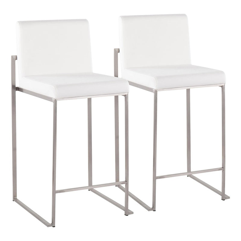 LumiSource Fuji High Back Counter Stool Set of 2 | Contemporary Brushed Stainless Steel and White Velvet | Kitchen Island | Model B26-FUJIHBSSVW2