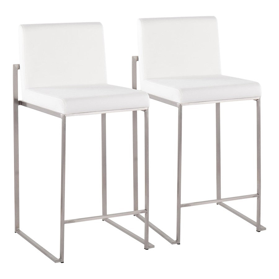 LumiSource Fuji High Back Counter Stool, Set/2, Steel/WHV - B26-FUJIHBSSVW2