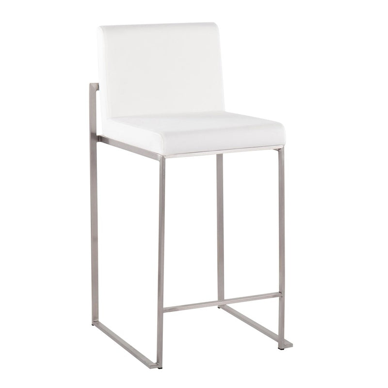 LumiSource Fuji High Back Counter Stool Set of 2 | Contemporary Brushed Stainless Steel and White Velvet | Kitchen Island | Model B26-FUJIHBSSVW2