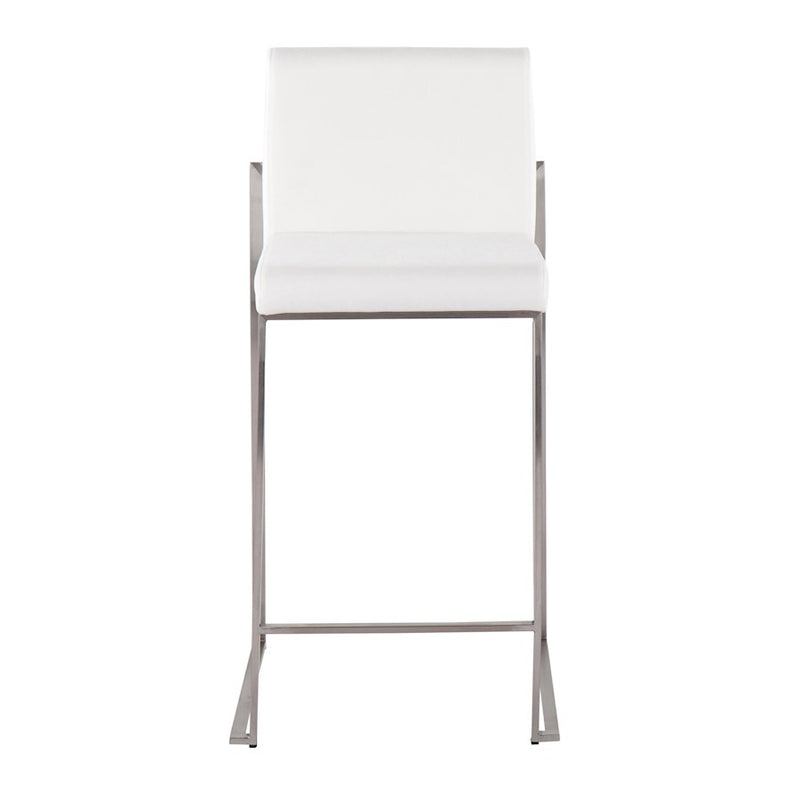 LumiSource Fuji High Back Counter Stool Set of 2 | Contemporary Brushed Stainless Steel and White Velvet | Kitchen Island | Model B26-FUJIHBSSVW2