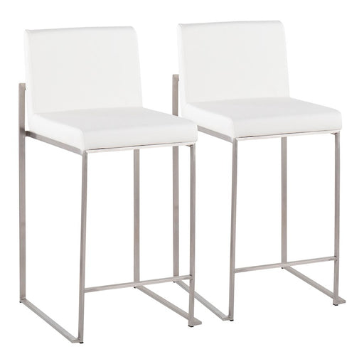 LumiSource Fuji High Back Counter Stool, Set of 2, Steel/White - B26-FUJIHBSSW2