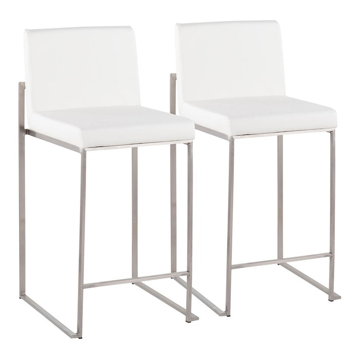 LumiSource Fuji High Back Counter Stool, Set of 2, Steel/White - B26-FUJIHBSSW2
