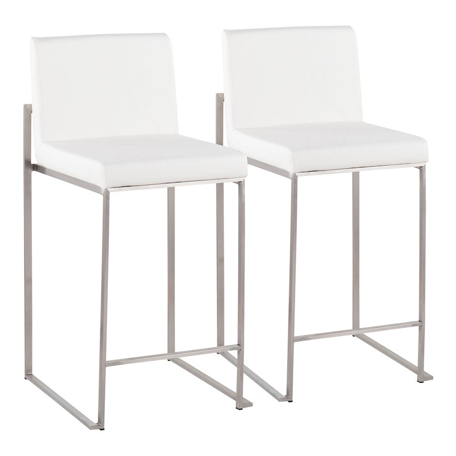 LumiSource Fuji High Back Counter Stool, Set of 2, Steel/White - B26-FUJIHBSSW2