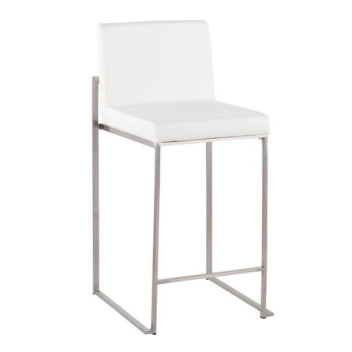 LumiSource Fuji High Back Counter Stool, Set of 2, Steel/White