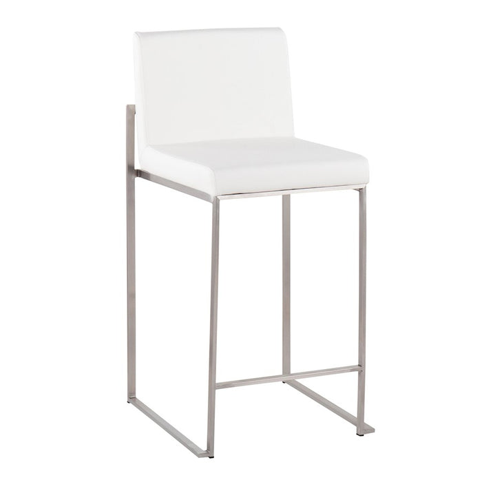LumiSource Fuji High Back Counter Stool, Set of 2, Steel/White