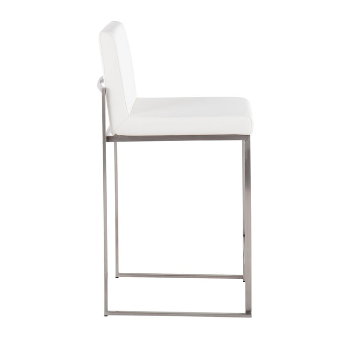LumiSource Fuji High Back Counter Stool, Set of 2, Steel/White