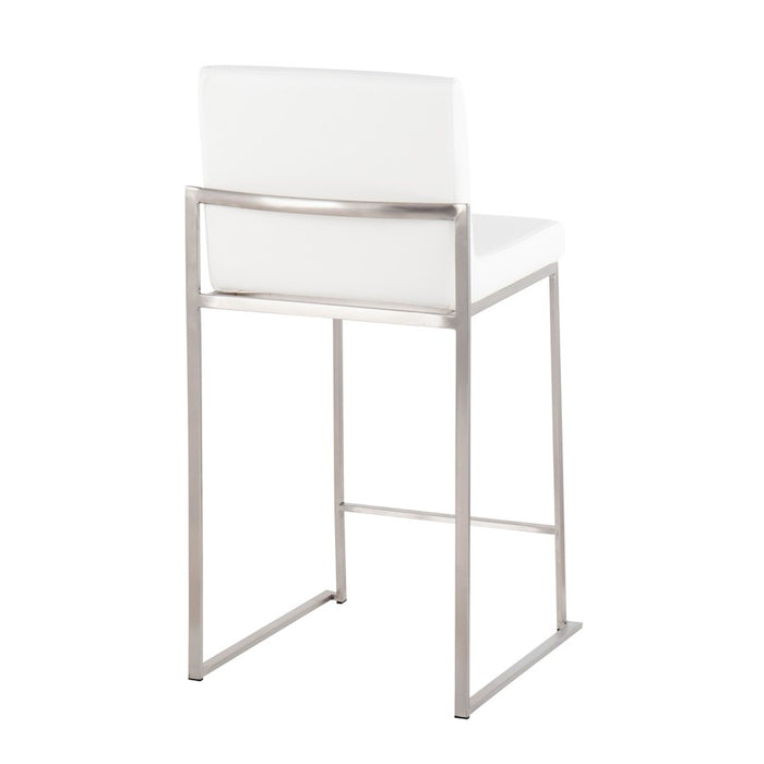 LumiSource Fuji High Back Counter Stool, Set of 2, Steel/White
