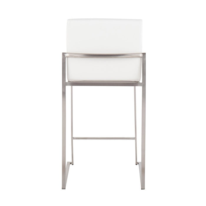 LumiSource Fuji High Back Counter Stool, Set of 2, Steel/White