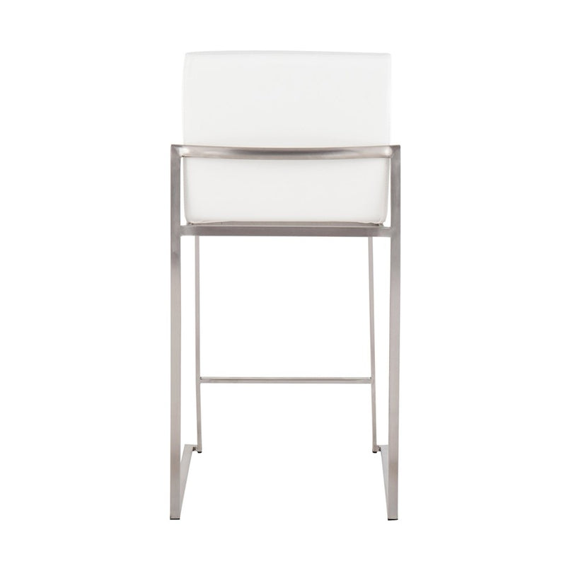 LumiSource Fuji High Back Counter Stool Set of 2 | Contemporary Brushed Stainless Steel and White PU | Kitchen Island | Model B26-FUJIHBSSW2
