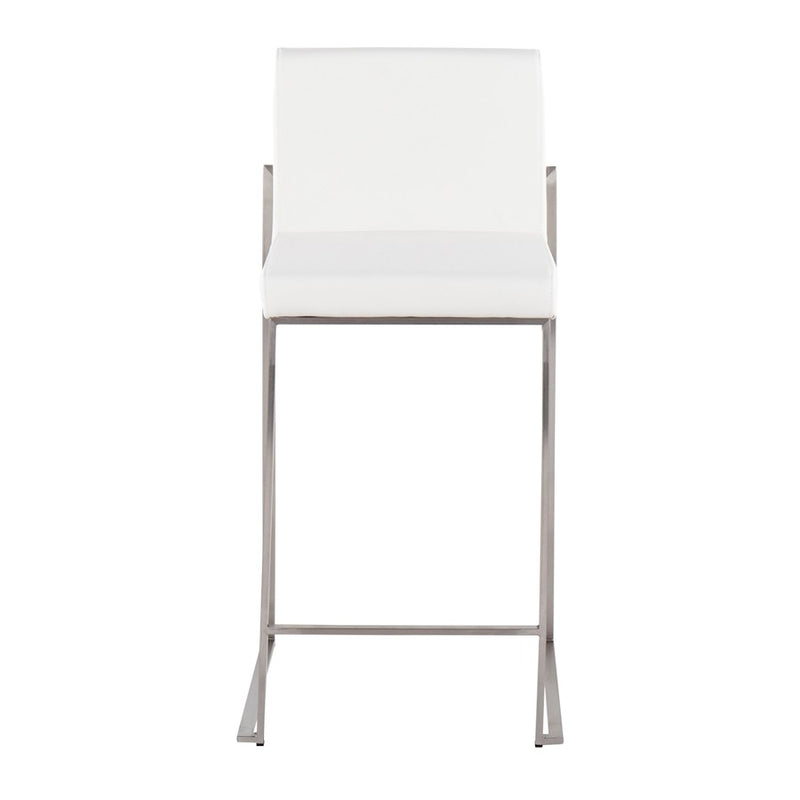 LumiSource Fuji High Back Counter Stool Set of 2 | Contemporary Brushed Stainless Steel and White PU | Kitchen Island | Model B26-FUJIHBSSW2