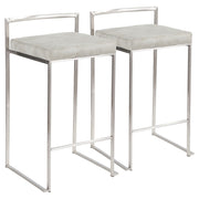 LumiSource Fuji Stackable Counter Stool | Stainless Steel and Light Grey Cowboy Fabric | Kitchen Island & Dining Room Seating | Model B26-FUJILGY2