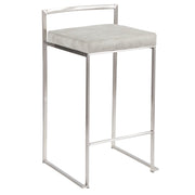 LumiSource Fuji Stackable Counter Stool | Stainless Steel and Light Grey Cowboy Fabric | Kitchen Island & Dining Room Seating | Model B26-FUJILGY2