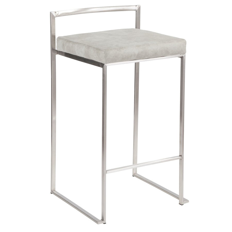 LumiSource Fuji Stackable Counter Stool | Stainless Steel and Light Grey Cowboy Fabric | Kitchen Island & Dining Room Seating | Model B26-FUJILGY2