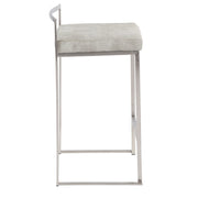 LumiSource Fuji Stackable Counter Stool | Stainless Steel and Light Grey Cowboy Fabric | Kitchen Island & Dining Room Seating | Model B26-FUJILGY2