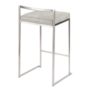 LumiSource Fuji Stackable Counter Stool | Stainless Steel and Light Grey Cowboy Fabric | Kitchen Island & Dining Room Seating | Model B26-FUJILGY2