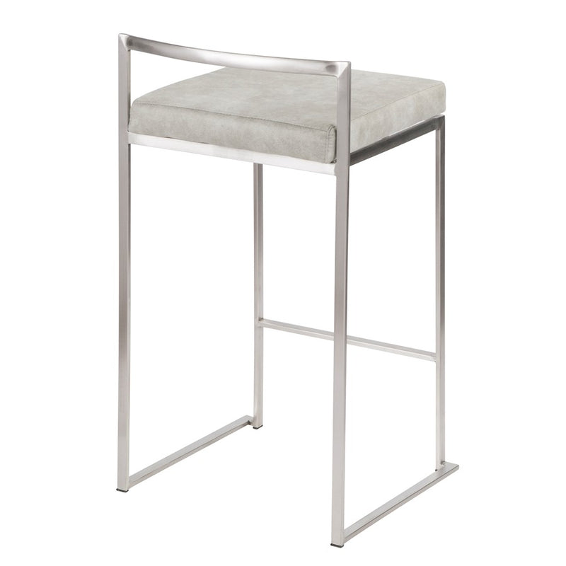 LumiSource Fuji Stackable Counter Stool | Stainless Steel and Light Grey Cowboy Fabric | Kitchen Island & Dining Room Seating | Model B26-FUJILGY2