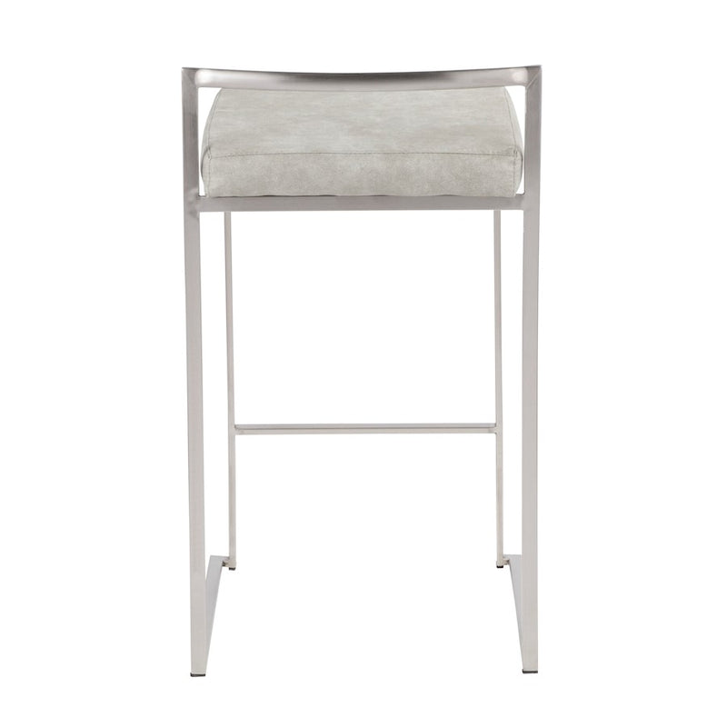 LumiSource Fuji Stackable Counter Stool | Stainless Steel and Light Grey Cowboy Fabric | Kitchen Island & Dining Room Seating | Model B26-FUJILGY2