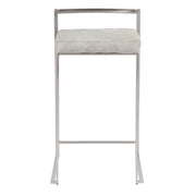 LumiSource Fuji Stackable Counter Stool | Stainless Steel and Light Grey Cowboy Fabric | Kitchen Island & Dining Room Seating | Model B26-FUJILGY2