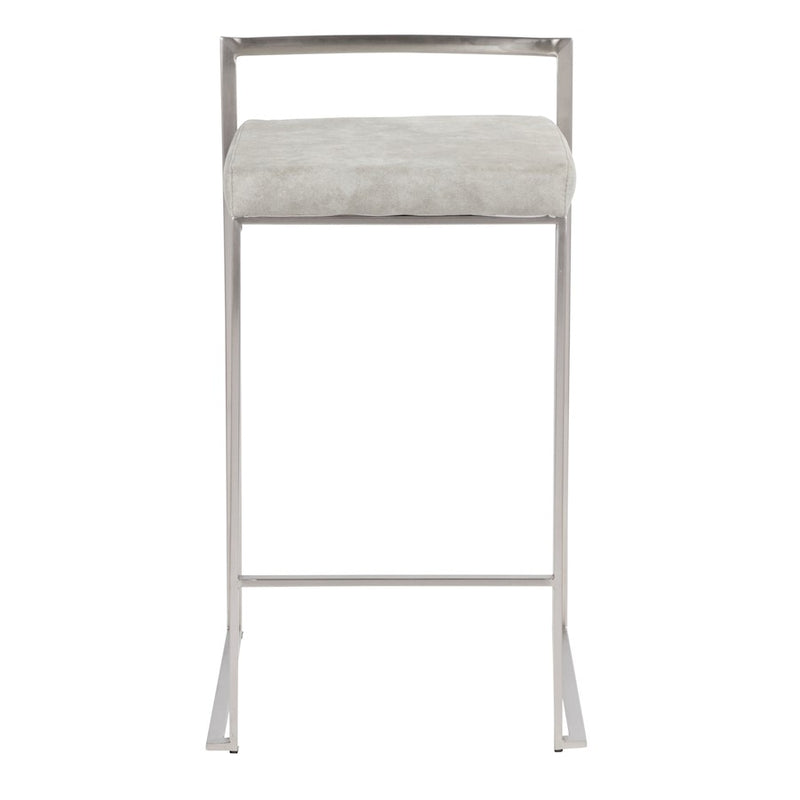 LumiSource Fuji Stackable Counter Stool | Stainless Steel and Light Grey Cowboy Fabric | Kitchen Island & Dining Room Seating | Model B26-FUJILGY2