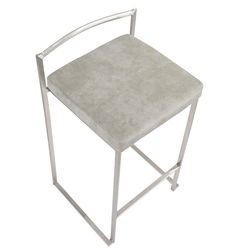 LumiSource Fuji Stackable Counter Stool | Stainless Steel and Light Grey Cowboy Fabric | Kitchen Island & Dining Room Seating | Model B26-FUJILGY2