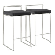 LumiSource Fuji Stackable Counter Stool | Brushed Stainless Steel and Black Velvet | Kitchen Island & Dining Room Seating | Model B26-FUJIVBK2