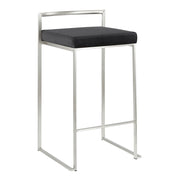 LumiSource Fuji Stackable Counter Stool | Brushed Stainless Steel and Black Velvet | Kitchen Island & Dining Room Seating | Model B26-FUJIVBK2