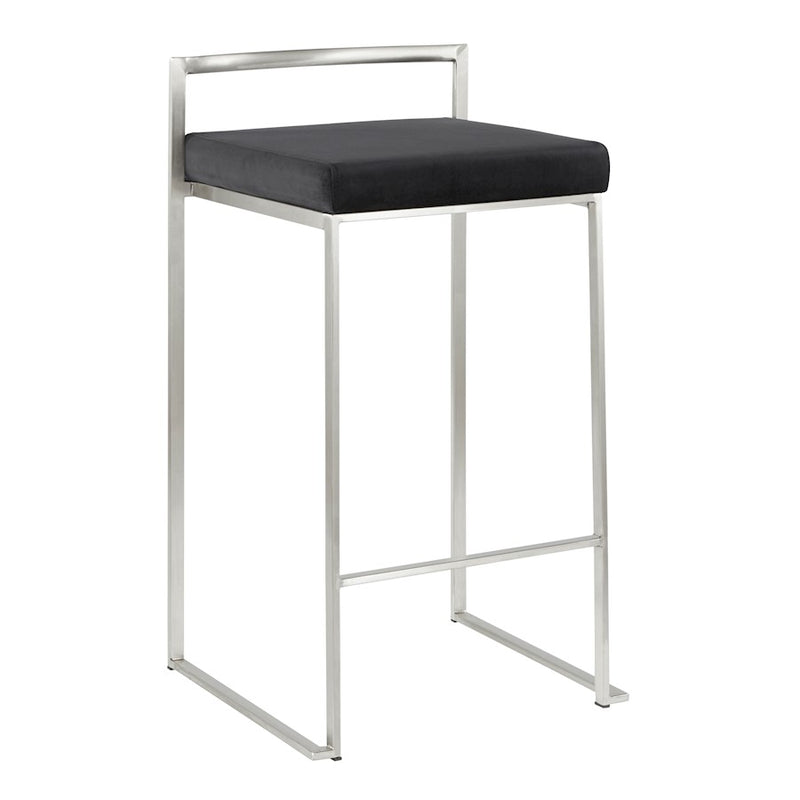 LumiSource Fuji Stackable Counter Stool | Brushed Stainless Steel and Black Velvet | Kitchen Island & Dining Room Seating | Model B26-FUJIVBK2