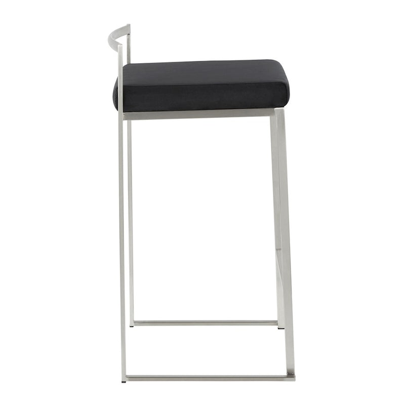 LumiSource Fuji Stackable Counter Stool | Brushed Stainless Steel and Black Velvet | Kitchen Island & Dining Room Seating | Model B26-FUJIVBK2