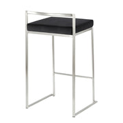 LumiSource Fuji Stackable Counter Stool | Brushed Stainless Steel and Black Velvet | Kitchen Island & Dining Room Seating | Model B26-FUJIVBK2
