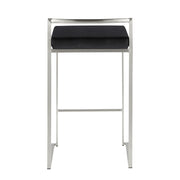 LumiSource Fuji Stackable Counter Stool | Brushed Stainless Steel and Black Velvet | Kitchen Island & Dining Room Seating | Model B26-FUJIVBK2