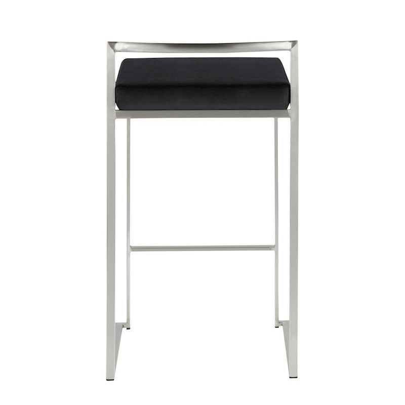 LumiSource Fuji Stackable Counter Stool | Brushed Stainless Steel and Black Velvet | Kitchen Island & Dining Room Seating | Model B26-FUJIVBK2