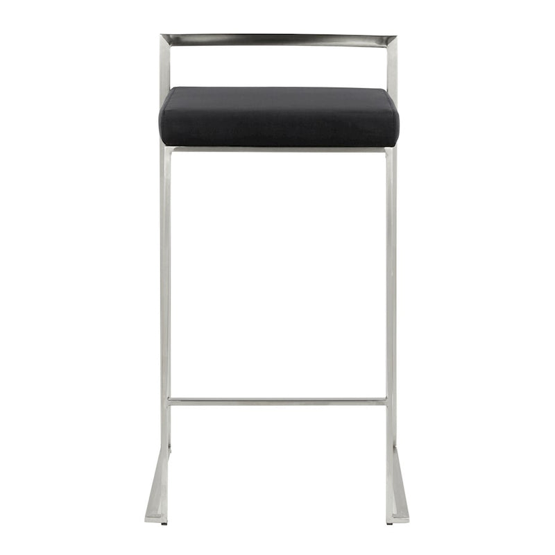 LumiSource Fuji Stackable Counter Stool | Brushed Stainless Steel and Black Velvet | Kitchen Island & Dining Room Seating | Model B26-FUJIVBK2