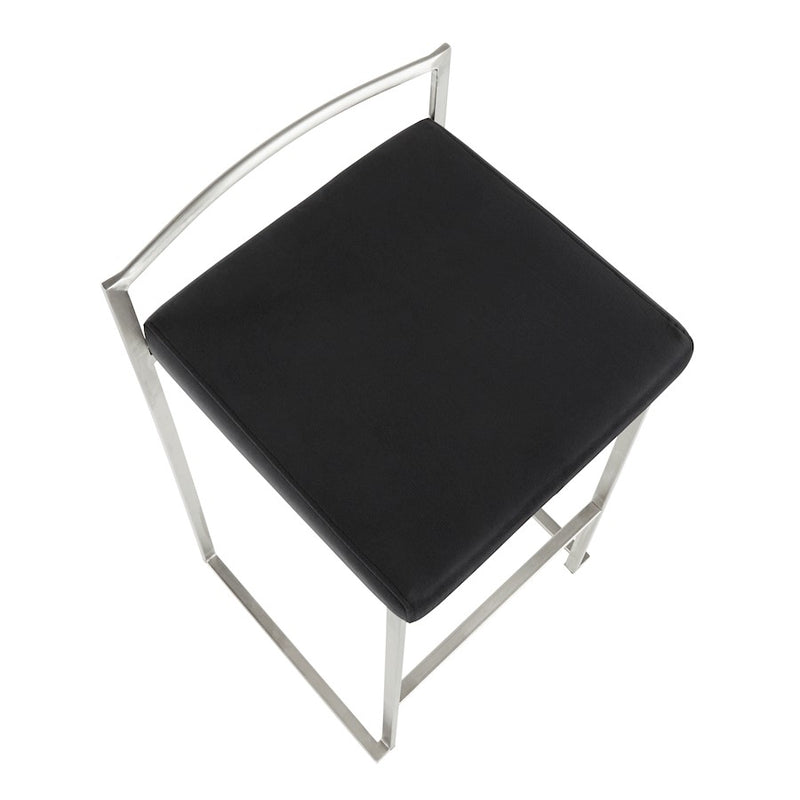 LumiSource Fuji Stackable Counter Stool | Brushed Stainless Steel and Black Velvet | Kitchen Island & Dining Room Seating | Model B26-FUJIVBK2