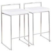 LumiSource Fuji Stackable Counter Stool | Brushed Stainless Steel and White Velvet | Kitchen Island & Dining Room Seating | Model B26-FUJIVW2