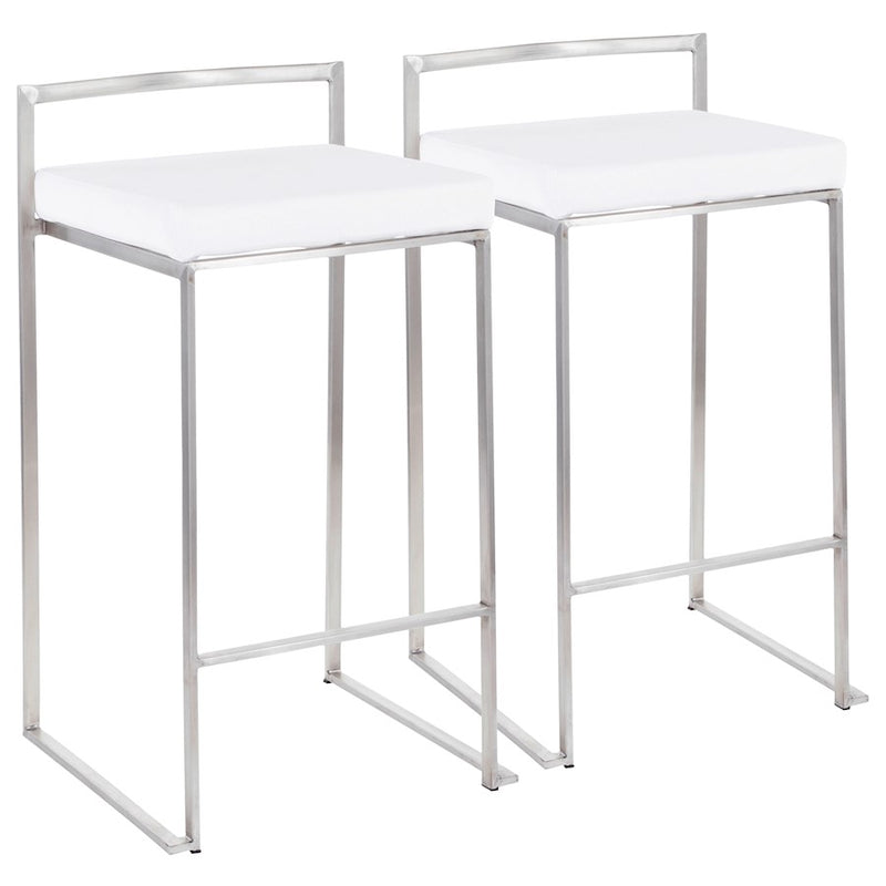 LumiSource Fuji Stackable Counter Stool | Brushed Stainless Steel and White Velvet | Kitchen Island & Dining Room Seating | Model B26-FUJIVW2