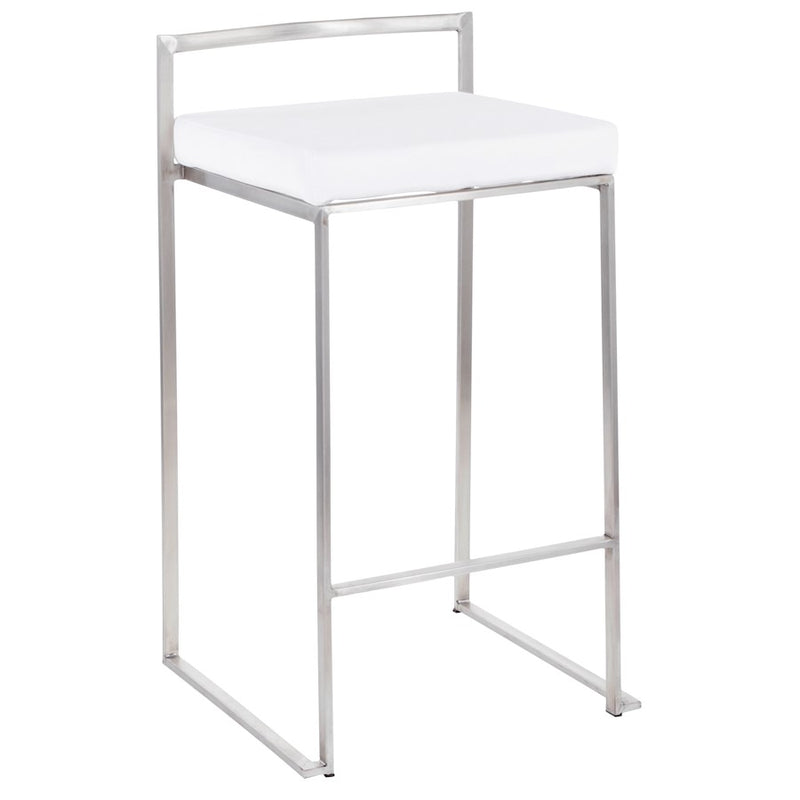 LumiSource Fuji Stackable Counter Stool | Brushed Stainless Steel and White Velvet | Kitchen Island & Dining Room Seating | Model B26-FUJIVW2