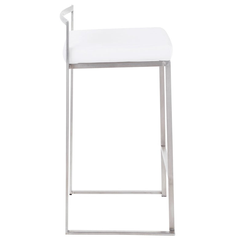 LumiSource Fuji Stackable Counter Stool | Brushed Stainless Steel and White Velvet | Kitchen Island & Dining Room Seating | Model B26-FUJIVW2