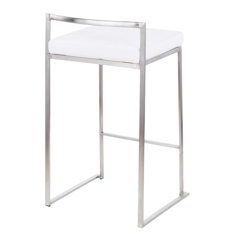 LumiSource Fuji Stackable Counter Stool | Brushed Stainless Steel and White Velvet | Kitchen Island & Dining Room Seating | Model B26-FUJIVW2