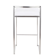 LumiSource Fuji Stackable Counter Stool | Brushed Stainless Steel and White Velvet | Kitchen Island & Dining Room Seating | Model B26-FUJIVW2