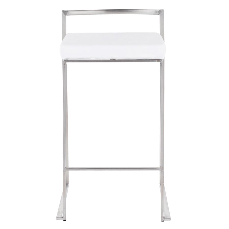 LumiSource Fuji Stackable Counter Stool | Brushed Stainless Steel and White Velvet | Kitchen Island & Dining Room Seating | Model B26-FUJIVW2