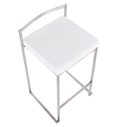 LumiSource Fuji Stackable Counter Stool | Brushed Stainless Steel and White Velvet | Kitchen Island & Dining Room Seating | Model B26-FUJIVW2