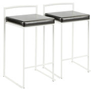 LumiSource Fuji Stackable Counter Stool | White Metal and Black PU Leather | Kitchen Island & Dining Room Seating | Model B26-FUJIW-BK2