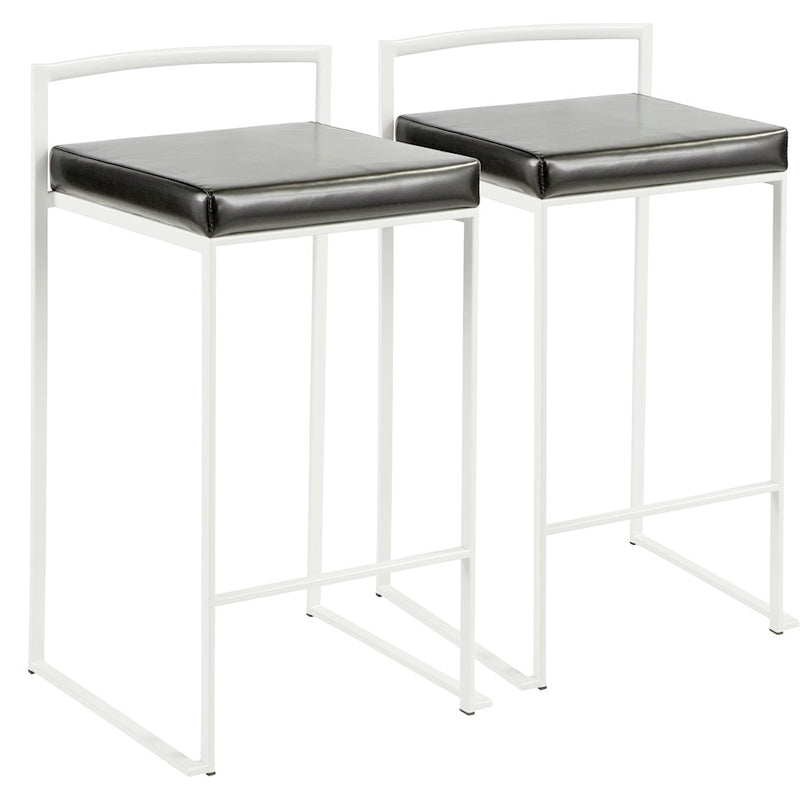 LumiSource Fuji Stackable Counter Stool | White Metal and Black PU Leather | Kitchen Island & Dining Room Seating | Model B26-FUJIW-BK2