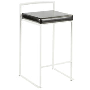 LumiSource Fuji Stackable Counter Stool | White Metal and Black PU Leather | Kitchen Island & Dining Room Seating | Model B26-FUJIW-BK2