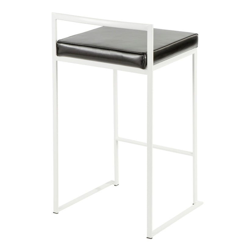 LumiSource Fuji Stackable Counter Stool | White Metal and Black PU Leather | Kitchen Island & Dining Room Seating | Model B26-FUJIW-BK2