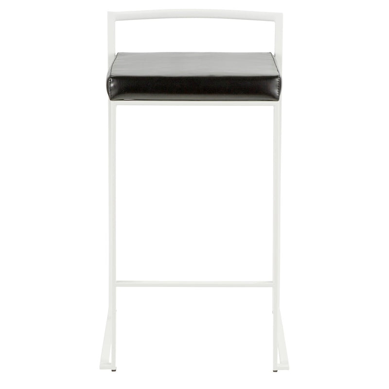 LumiSource Fuji Stackable Counter Stool | White Metal and Black PU Leather | Kitchen Island & Dining Room Seating | Model B26-FUJIW-BK2