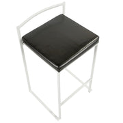 LumiSource Fuji Stackable Counter Stool | White Metal and Black PU Leather | Kitchen Island & Dining Room Seating | Model B26-FUJIW-BK2